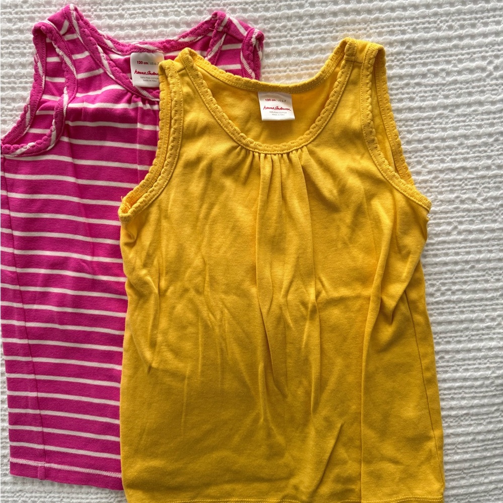 Hanna Andersson Yellow Solid & Pink Striped Girls' Tank Tops